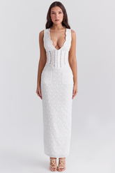 Sophina English Embroidery Deep V Maxi Dress | Dress In Beauty